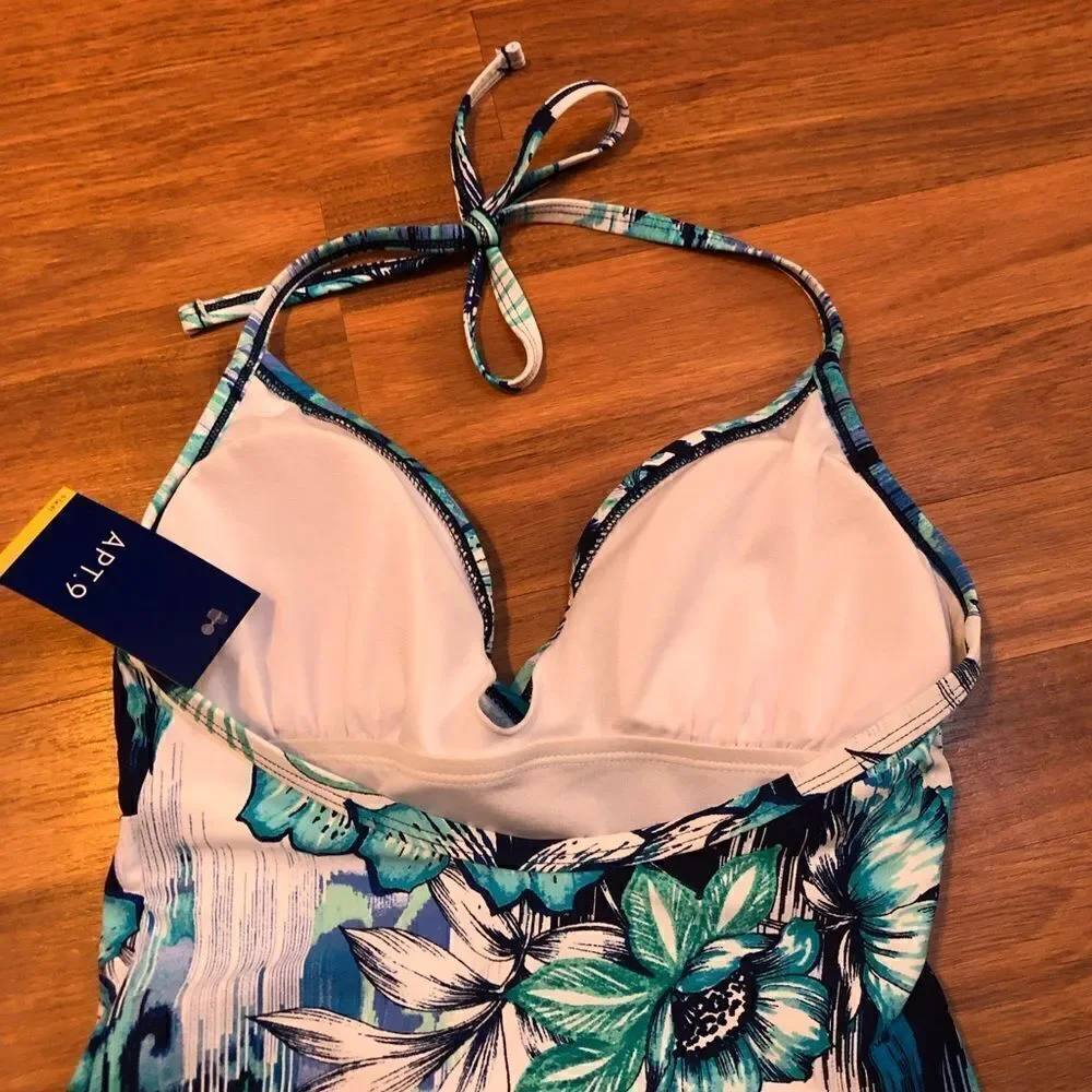 Apt.9 one piece swim suit - white, blue, green floral print size S